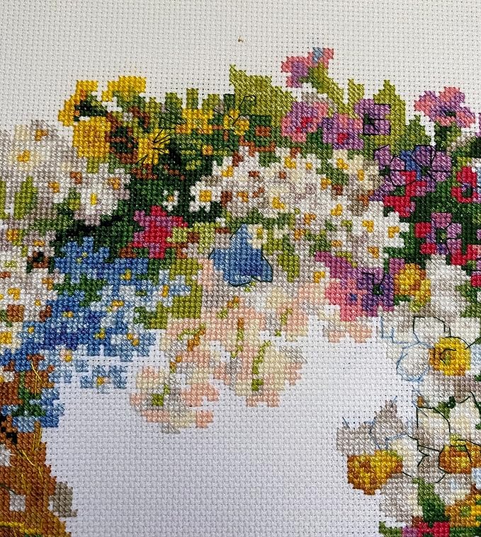 RIOLIS - Wreath with Bird Cherry 1536, Floral Cross Stitch Kits 11.75"x11.75", Cross Stitch Kits for Beginners & Advanced, Crossstitching Kit Adult, Embroidery Counted Stitching Kit