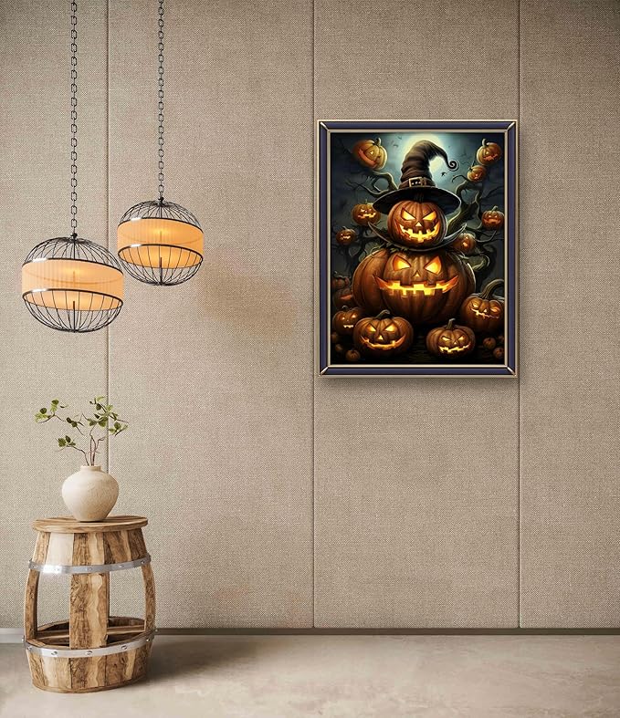 Leczany Cross Stitch Stamped Kit for Beginner - Halloween Pumpkin | DIY Embroidery Starter Patterns Craft Kit Needlepoint for Adults | 11CT, 3 Strands | 13x16.9 inches