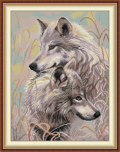 Funcrostitch Counted Cross Stitch Kits for Beginners,14ct Unprinted Pattern Embroidery Kit Dmc Cotton Threads Needleworks for Adults-Two Wolves 14.6"×19"