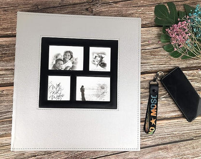 RECUTMS Photo Album Self Adhesive Magnetic DIY Scrapbook 60 Pages 13.3 x 13.4 (Inches) Accommodate 8X10 6X8 5X7 4X6 Photo Wedding Album Memory Book (Silver)