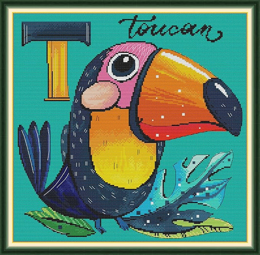 Maydiyer Counted Cross Stitch Kits for Adults,14CT Unprinted Pattern Embroidery Kits for Beginners,Easy Cross-Stitch Set DMC Threads Needlework-Big-Billed Parrot 15.8''×15.8''