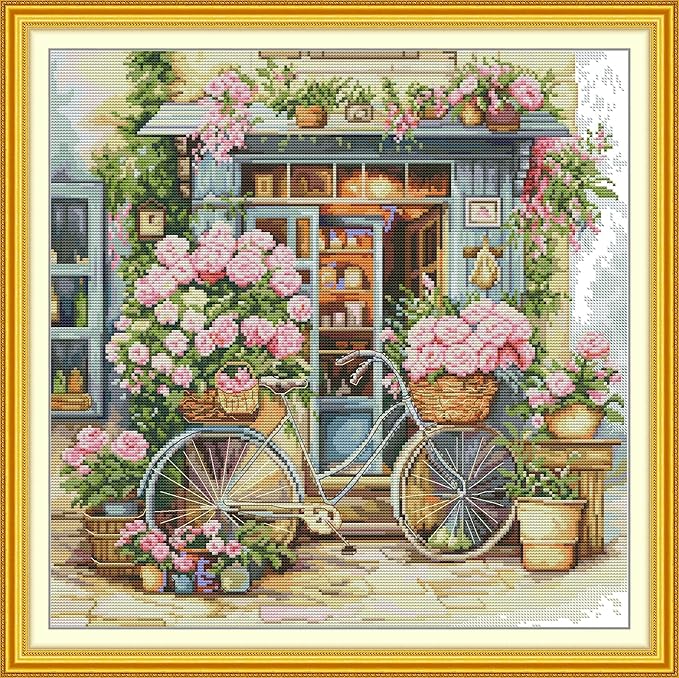 Threadhaven 16CT Stamped Cross Stitch Kit - Full Range Patterns for Adults, High - Definition Printing Embroidery Kit, Ideal for Beginners- Florists 4 15.3''×15.3''