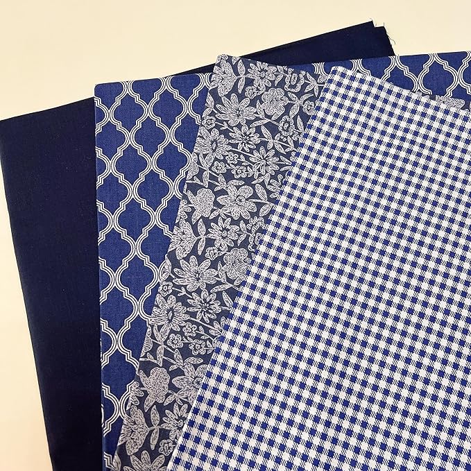 7Pcs 20" x 20" Cotton Fabric DIY Making Supplies Quilting Patchwork Fabric Fat Quarter Bundles DIY for Quilting Cotton Patchwork Cushions (Navy, 20" x 20")