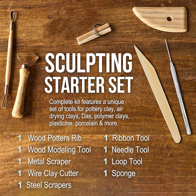 U.S. Art Supply Pottery & Clay Tools Set (12-Piece) - Includes Pottery Tools, Canvas Case for Sculpting, Ceramics, and Easy Storage & Transport