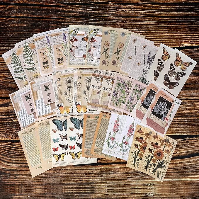 200 Pieces Vintage Scrapbook Supplies Pack for Junk Journal Planners DIY Paper Stickers Vintage Ephemera Pack Decoupage for Art Journaling Bullet Craft Notebooks Collage Aesthetic Gifts (Plant)