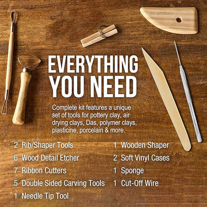 U.S. Art Supply Pottery & Clay Tools Sets (26-Piece) - 12 and 14-Piece Set Include Pottery Tools, Canvas Case for Sculpting, Ceramics, and Easy Storage & Transport