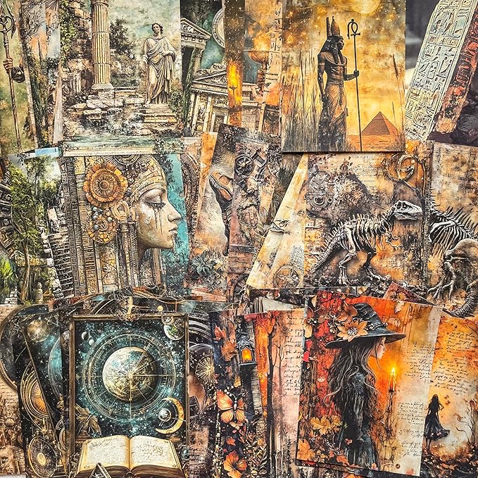 180 Sheets Vintage Adventure Scrapbook Paper Set – Ancient Civilizations, Dinosaurs, Astronomy, Greek, Mayan & Egyptian Decoupage Junk Journal Ephemera, Antique Aesthetic Collage Craft Supplies