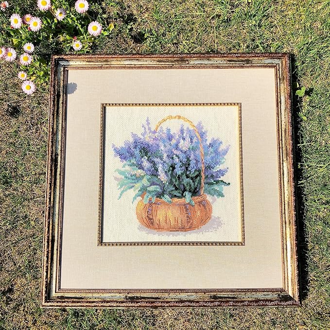 RIOLIS - French Lavender 1404, Cross Stitch Kits 9¾"x9¾, Cross Stitch Kits for Adults, Counted Cross Stitch Kits, Embroidery Kit for Beginners & Advanced, Floral Crossstitching Kits
